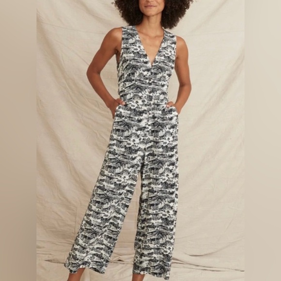 Marine Layer Pants - Marine Layer Women's Holli California Print Black and White Wide Leg Jumpsuit XS